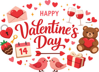 Valentine&rsquo;s Day Romantic Celebration Flat Vector