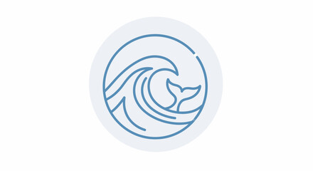 Circular Ocean Wave and Whale Tail Fin Simple Logo Design.