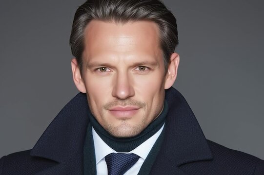 Sophisticated Portrait: The captivating visage of a well-groomed person is captured in a stylish close-up. They have a gaze that exudes confidence and charm.