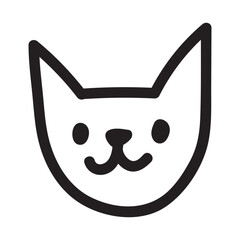 Cute cat face doodle with happy expression. Simple outline drawing of an adorable kitten character. Black line art illustration perfect for stickers, logos, and playful pet designs.