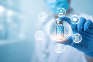 AI generated digital genomics technology with DNA hologram biotechnology interface precision medicine research healthcare innovation and genetic data integration