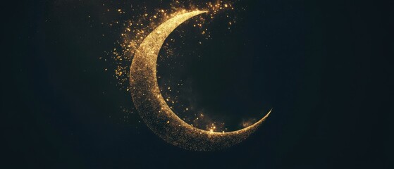 Glowing Golden Crescent Moon With Starry Space Background And Cosmic Dust Glow shining