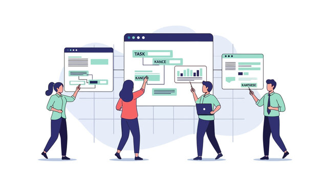 Teamwork project planning and strategy presentation with charts and diagrams
