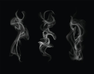 Design elements with white transculent steam isolated on black background