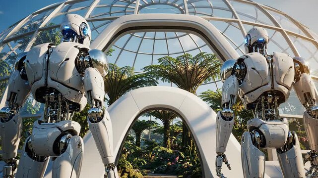 Robotic Sentinels Guarding Bio-Dome Entrance