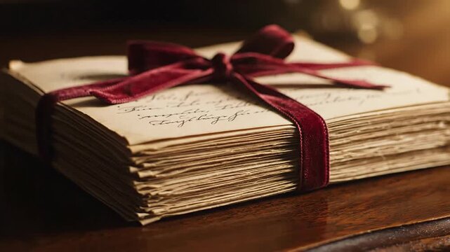 Stack of Vintage Letters Tied With Velvet Ribbon