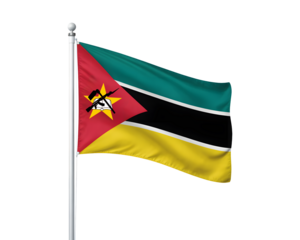 Vibrant Mozambique flag waving proudly on flagpole, symbolizing national pride and heritage, perfect for global content