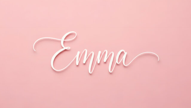 The name Emma written in a beautiful white cursive script on a soft pink background