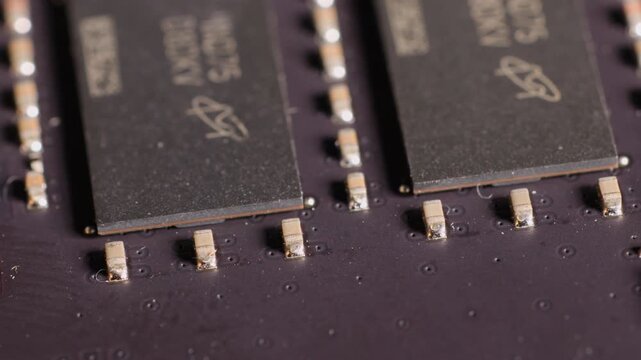 Macro View of RAM Module Integrated Circuits and Electronic Components