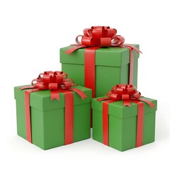 Festive Green Christmas Presents Wrapped with Red Bows
