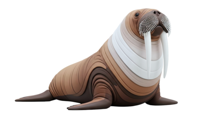 Stylized Walrus Sculpture with Layered Texture and Ivory Tusks