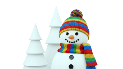 Cheerful Snowman with Striped Winter Hat and Scarf