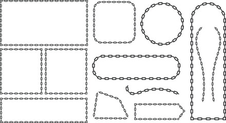 Various dotted outline shapes including rectangles, squares, circles, and chains, suitable for graphic design elements and templates.