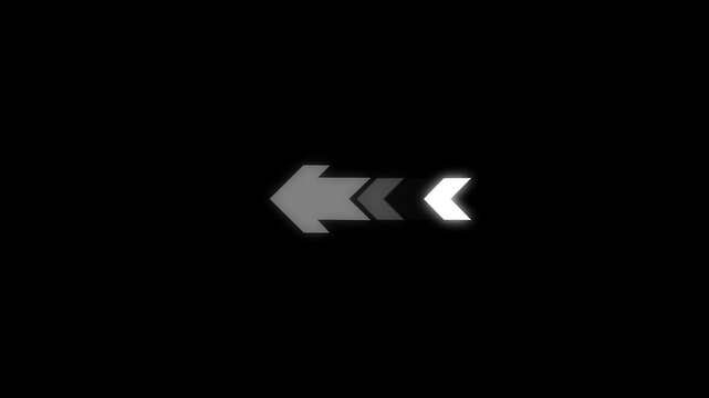 Abstract directional arrow icon white color leftward indicating pointer showing and digital navigation concepts animation.Glowing sweep arrow icon transparent with business graph on black background.
