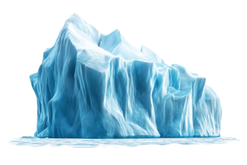 Dramatic blue iceberg floating serenely in dark water, evoking a sense of natural beauty and environmental wonder