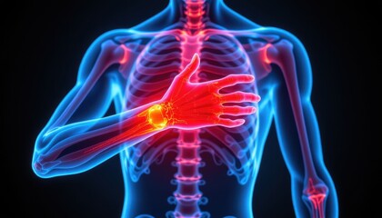 Detailed Illustration of Human Skeleton and Arm with Highlighted Joint for Medical and Educational Purposes