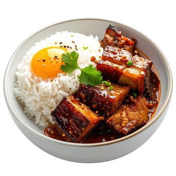 Tocilog, the beloved filipino silog dish combining sweet pork tocino, garlic fried rice, and egg, isolated on a white background