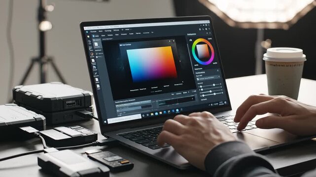 Person Editing Video Footage With Color Grading Software on Laptop