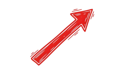 A hand drawn red arrow pointing diagonally upward on a black background