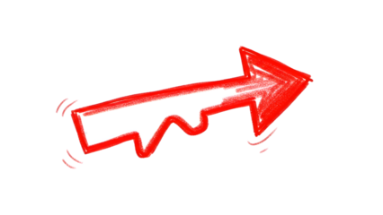 A rough sketch of a bright red arrow pointing to the right with a wavy outline and short red dashes around it suggesting movement