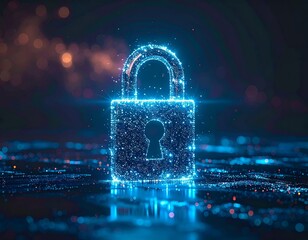 Glowing digital padlock illustration against bokeh background