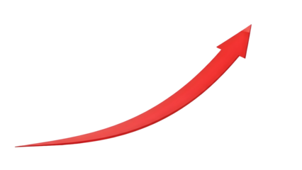 A bright red arrow curves upwards on a black background symbolizing progress and growth
