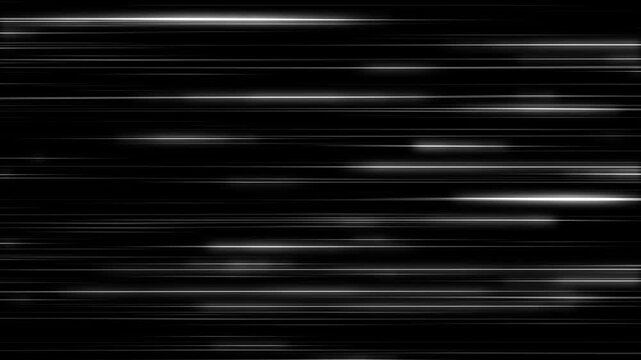 Anime speed lines animation on black background with white manga action lines, high speed motion effect, comic book flash overlay, radial and horizontal velocity lines, seamless loop 4K