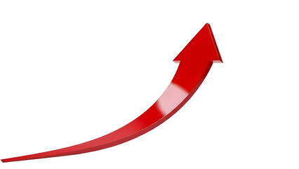A glossy red arrow curves upwards signifying growth and progress on a black background