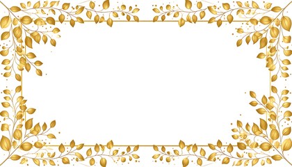 A rectangular, golden-hued frame comprised of stylized branches and leaves, elegantly encircling a central white space for text or imagery