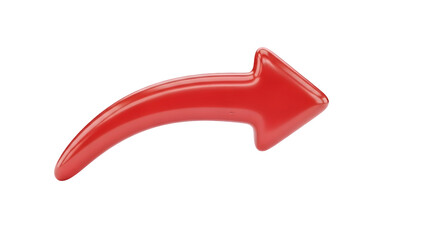 A sleek glossy red arrow curves to the right on a stark black background