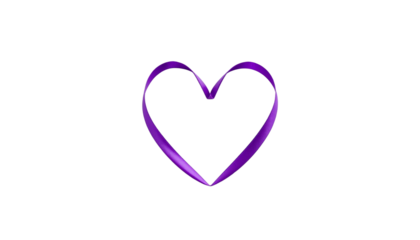 A purple heart-shaped ribbon on transparent background symbolizing love and awareness for social causes
