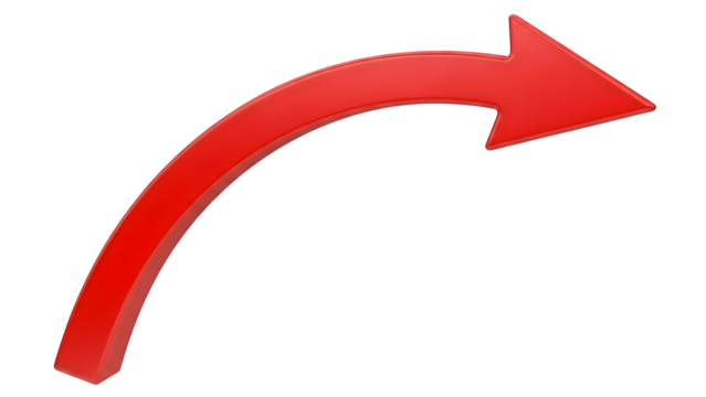 A glossy red arrow curves upwards and to the right against a black background signifying direction progress and movement - Powered by Adobe