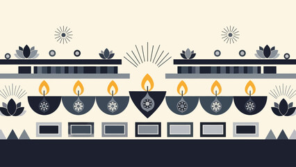 Diwali Diya and Lotus Border Design