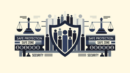 Security and Safety Concept with Shield and Scales