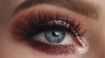 A close-up shot of a glamorous eye with intricate makeup application
