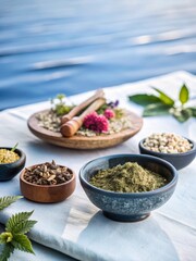 Soothing Ayurvedic Herbs Blend for Wellness Products Against a Natural Background