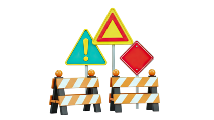 3D Rendering of Construction Barricades and Warning Signs