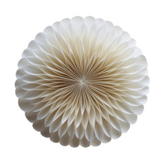 Creamy, layered paper sphere with radial pleats on black