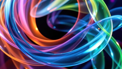 Colorful Abstract Light Trails Flowing in Smooth Waves Against a Dark Background