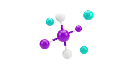 3D Molecular Model with Purple, White, and Teal Spheres