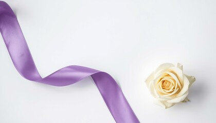 A white rose and purple ribbon on a clean white background, symbolizing awareness and solidarity.