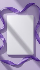 A white square with a purple ribbon on a light purple background, symbolizing awareness and solidarity.
