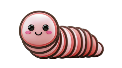 Cute Pink and Brown Segmented Caterpillar Character