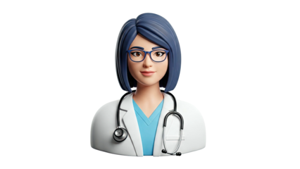 3D Cartoon Female Doctor Wearing Glasses and Stethoscope