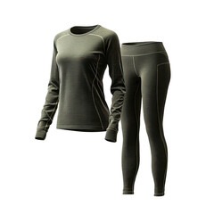 Sporty olive top leggings set with seam details, isolated