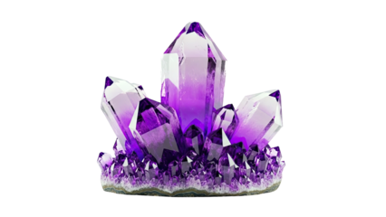 Cluster of vibrant purple amethyst crystals