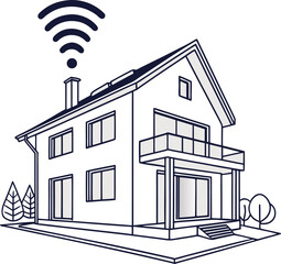 Flat smart home house with wifi signal single icon, flat vector vector illustration