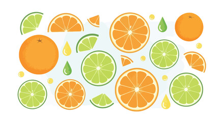 Fototapeta premium Vibrant citrus fruit illustration showcasing oranges limes and juice drops creating a refreshing