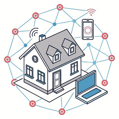 Flat smart home technology network icon vector illustration