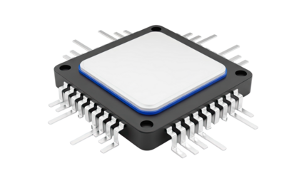 Close-up of a Computer Microchip with Ceramic Cap and Silver Pins